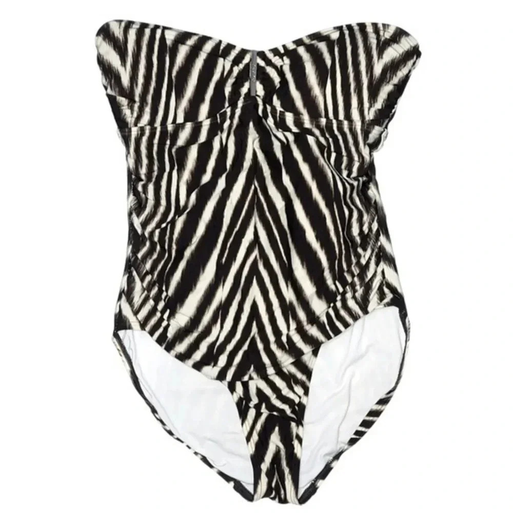 Calvin Klein | Zebra Print One Piece Swimsuit Size 10 Medium Tie Back Strapless